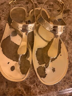 Michael Kors Metallic Gold T-Strap Flat Sandals